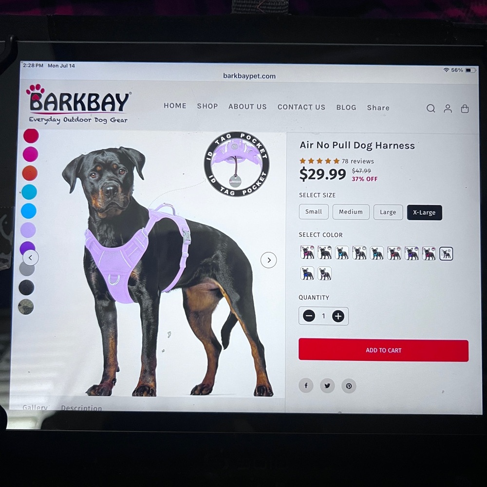 BARKBAY Purple Air No Pull Dog Harness XL NEW